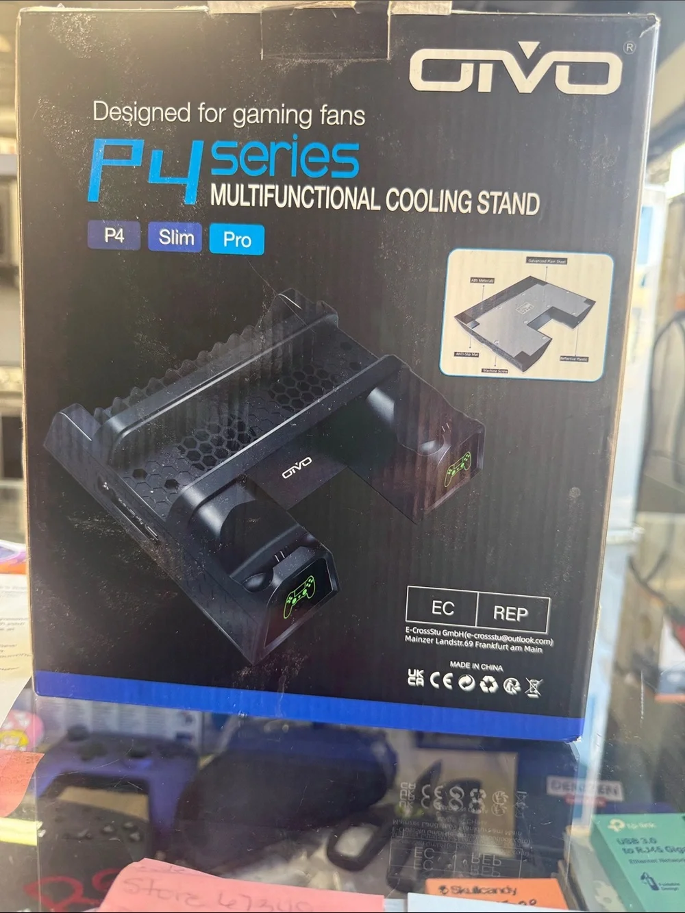 OVO P4 Series Multifunctional Cooling Stand in Black with Blue Accents